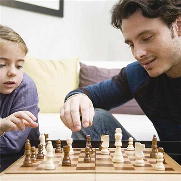 Wooden Chess & Checkers Set, 2 in 1 Board Games for Kids and Adults - Picture 3 of 8